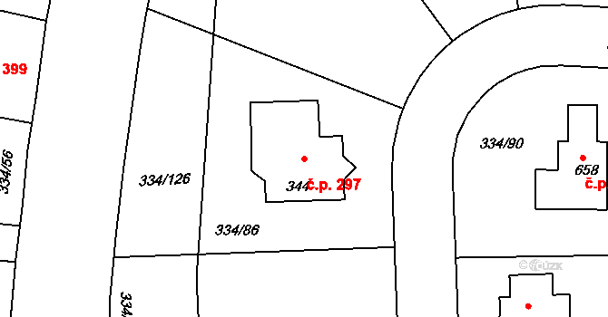 Bradlec 297 na parcele st. 344 v KÚ Bradlec, Katastrální mapa