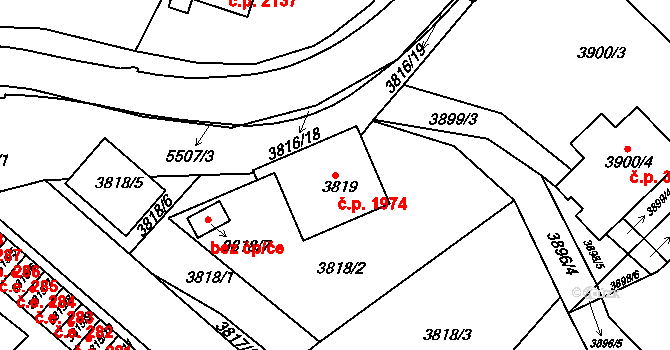 Znojmo 1974 na parcele st. 3819 v KÚ Znojmo-město, Katastrální mapa