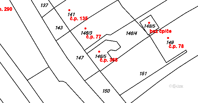 Huštěnovice 368 na parcele st. 146/5 v KÚ Huštěnovice, Katastrální mapa