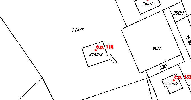Štolmíř 118, Český Brod na parcele st. 314/23 v KÚ Štolmíř, Katastrální mapa