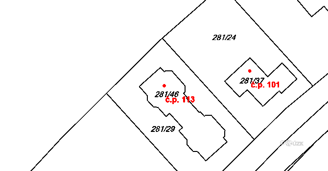Nedvězí u Říčan 113, Praha na parcele st. 281/46 v KÚ Nedvězí u Říčan, Katastrální mapa