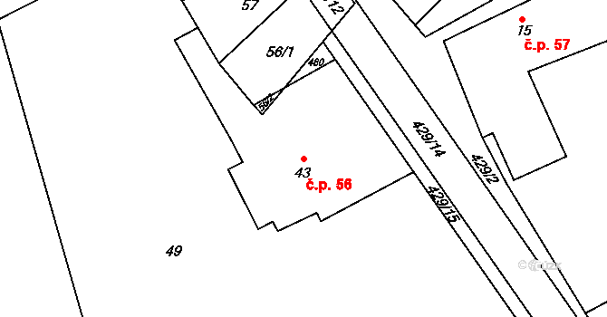 Žireč 56, Dvůr Králové nad Labem na parcele st. 43 v KÚ Žireč Městys, Katastrální mapa