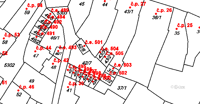 Znojmo 504 na parcele st. 43/3 v KÚ Znojmo-město, Katastrální mapa