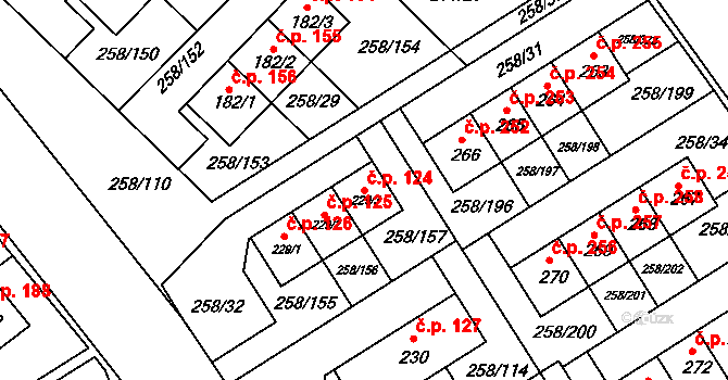 Jenštejn 124 na parcele st. 229/3 v KÚ Jenštejn, Katastrální mapa