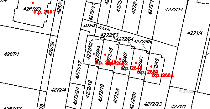 Horní Počernice 2662, Praha na parcele st. 4272/45 v KÚ Horní Počernice, Katastrální mapa