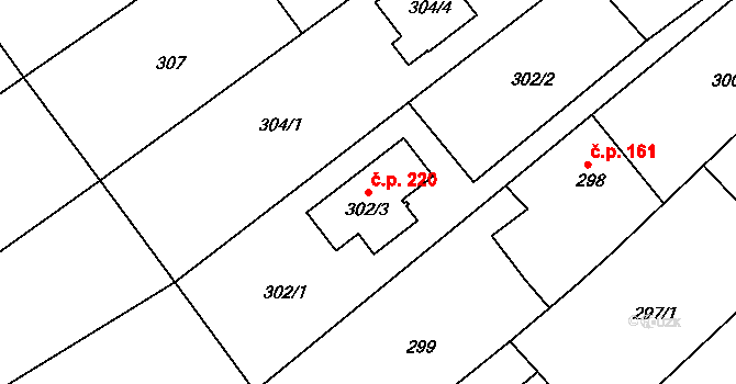 Klepačov 220, Blansko na parcele st. 302/3 v KÚ Klepačov, Katastrální mapa