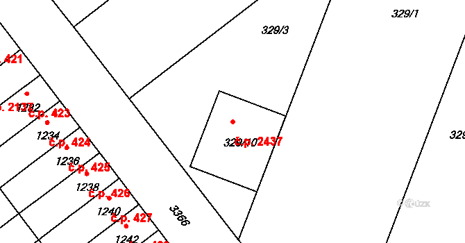 Pelhřimov 2437 na parcele st. 329/10 v KÚ Pelhřimov, Katastrální mapa