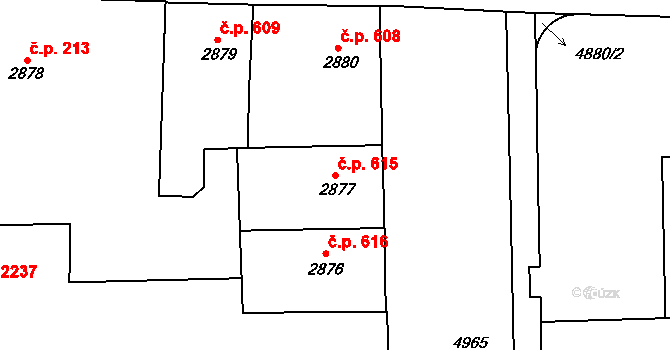 Smíchov 615, Praha na parcele st. 2877 v KÚ Smíchov, Katastrální mapa