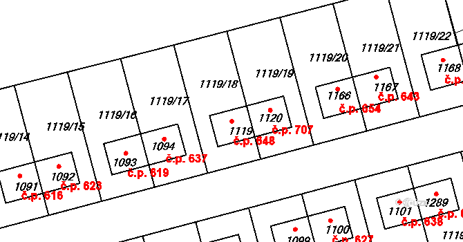 Nučice 648 na parcele st. 1119 v KÚ Nučice u Rudné, Katastrální mapa