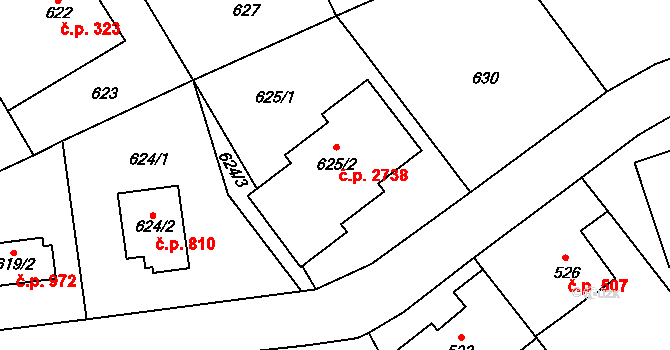Stodůlky 2738, Praha na parcele st. 625/2 v KÚ Stodůlky, Katastrální mapa
