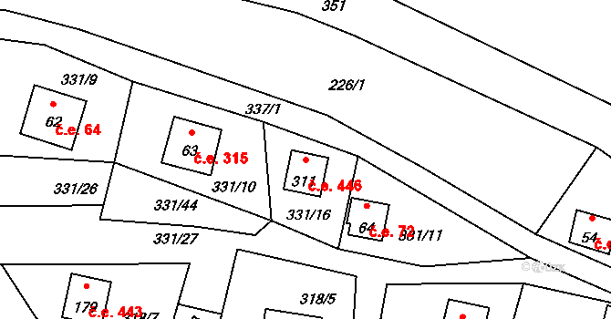 Butov 446, Stříbro na parcele st. 311 v KÚ Butov, Katastrální mapa