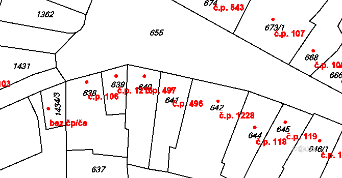 Předměstí 496, Litoměřice na parcele st. 641 v KÚ Litoměřice, Katastrální mapa