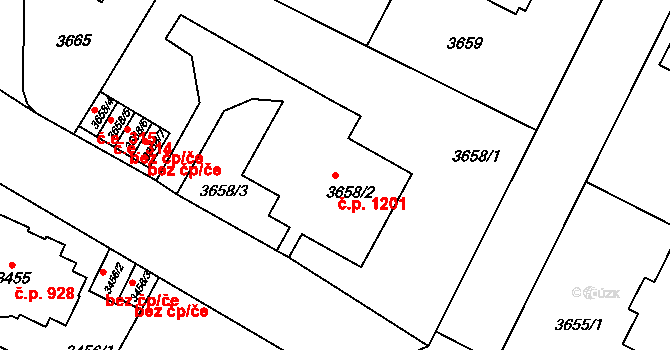 Předměstí 1201, Litoměřice na parcele st. 3658/2 v KÚ Litoměřice, Katastrální mapa