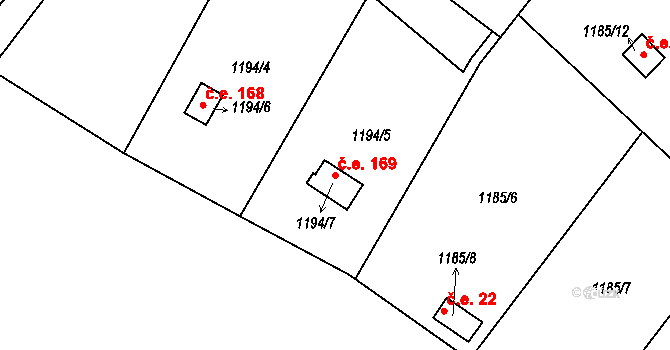Olomučany 169 na parcele st. 1194/7 v KÚ Olomučany, Katastrální mapa