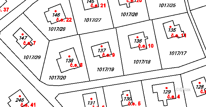 Kobylníky 9, Chotilsko na parcele st. 137 v KÚ Prostřední Lhota, Katastrální mapa