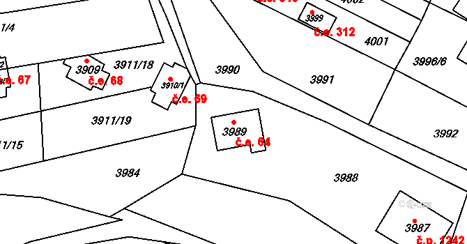 Bystrc 64, Brno na parcele st. 3989 v KÚ Bystrc, Katastrální mapa