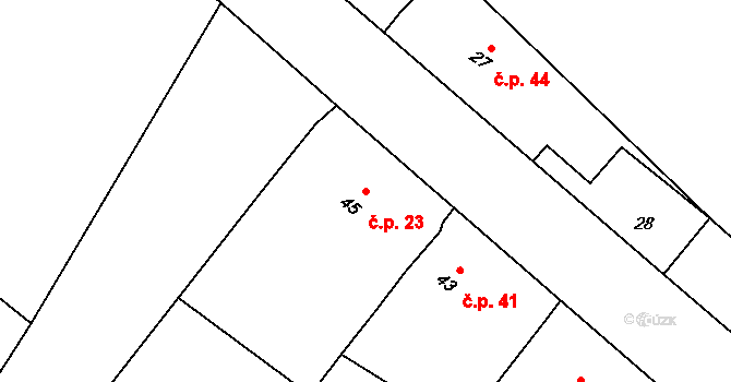 Košíkov 23, Velká Bíteš na parcele st. 45 v KÚ Košíkov, Katastrální mapa