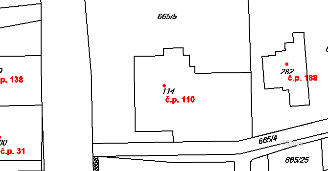 Škrdlovice 110 na parcele st. 114 v KÚ Škrdlovice, Katastrální mapa