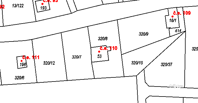 Mechová 110, Lipová na parcele st. 53 v KÚ Mechová, Katastrální mapa