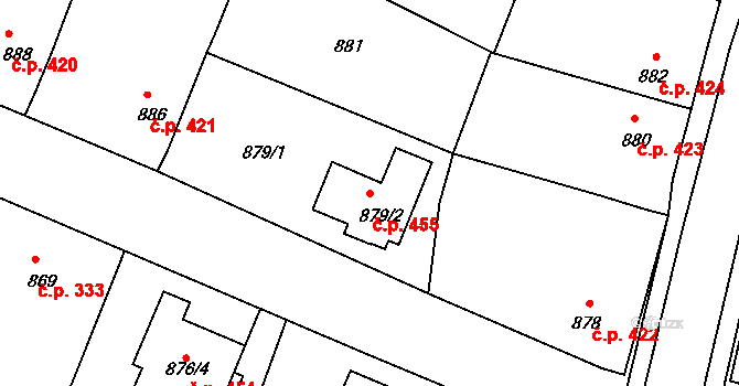 Bylnice 455, Brumov-Bylnice na parcele st. 879/2 v KÚ Bylnice, Katastrální mapa