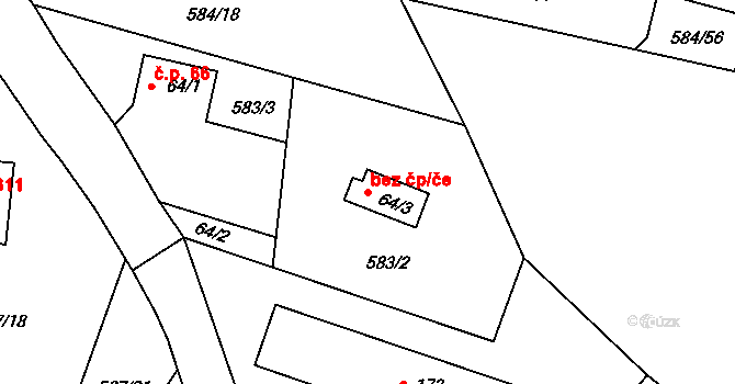 Písek 40006263 na parcele st. 64/3 v KÚ Hradiště u Písku, Katastrální mapa