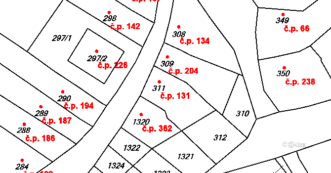 Spytihněv 131 na parcele st. 311 v KÚ Spytihněv, Katastrální mapa