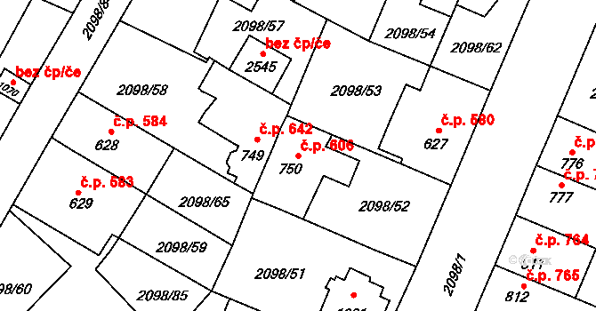 Kateřinky 606, Opava na parcele st. 750 v KÚ Kateřinky u Opavy, Katastrální mapa