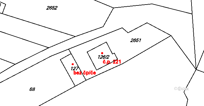 Rudice 221 na parcele st. 126/2 v KÚ Rudice, Katastrální mapa