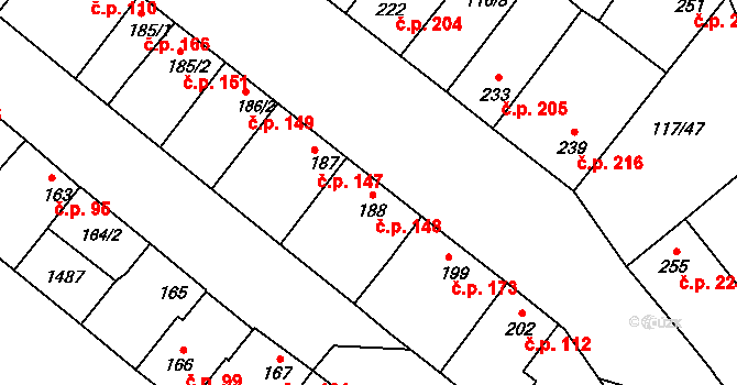 Kvačice 148, Uherský Ostroh na parcele st. 188 v KÚ Kvačice, Katastrální mapa