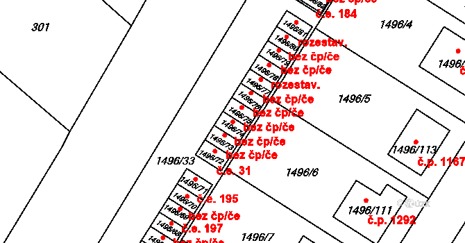 Brumov-Bylnice 47992263 na parcele st. 1496/74 v KÚ Bylnice, Katastrální mapa