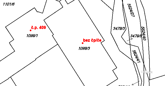 Benešov 49004263 na parcele st. 1099/3 v KÚ Benešov u Prahy, Katastrální mapa