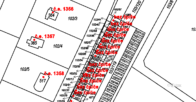 Kamenice 49467263 na parcele st. 1064 v KÚ Ládví, Katastrální mapa