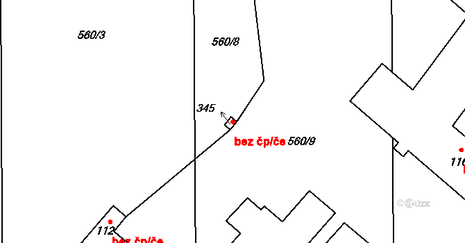 Lužice 50010263 na parcele st. 345 v KÚ Lužice u Šternberka, Katastrální mapa