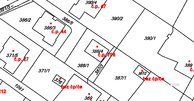 Výškovice 798, Ostrava na parcele st. 386/4 v KÚ Výškovice u Ostravy, Katastrální mapa
