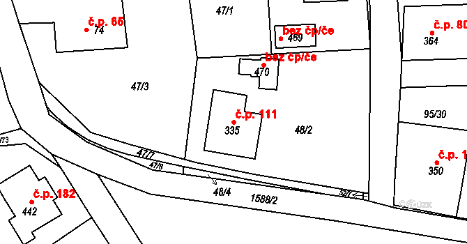 Záboří 111, Proseč na parcele st. 335 v KÚ Záboří u Proseče, Katastrální mapa