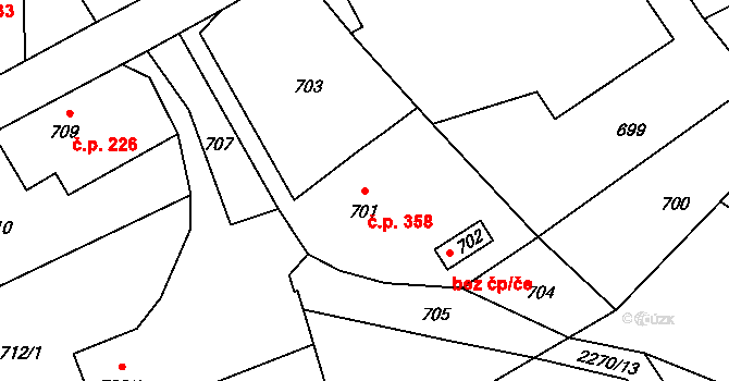 Česká Ves 358 na parcele st. 701 v KÚ Česká Ves, Katastrální mapa