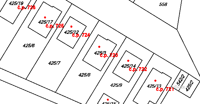 Mikulčice 723 na parcele st. 425/3 v KÚ Mikulčice, Katastrální mapa
