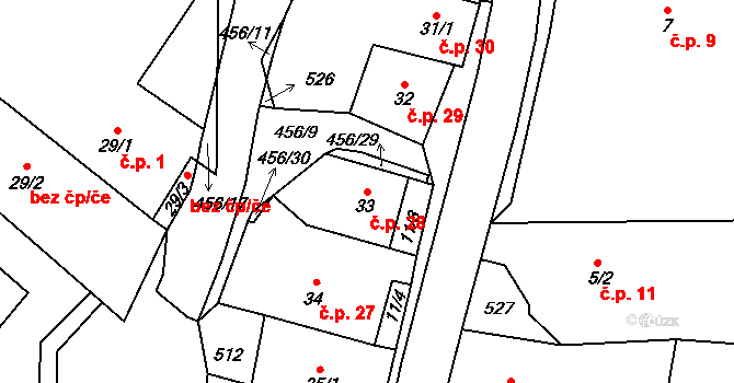 Čachrov 28 na parcele st. 33 v KÚ Čachrov, Katastrální mapa