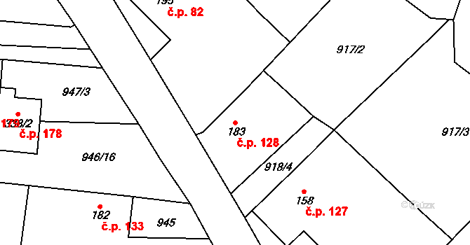 Žinkovy 128 na parcele st. 183 v KÚ Žinkovy, Katastrální mapa