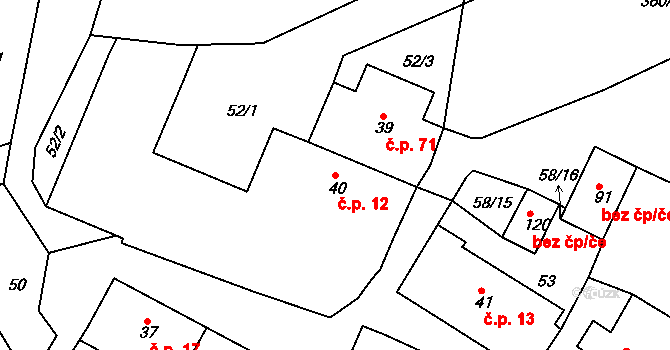 Vranovice 12, Břasy na parcele st. 40 v KÚ Vranovice u Břas, Katastrální mapa