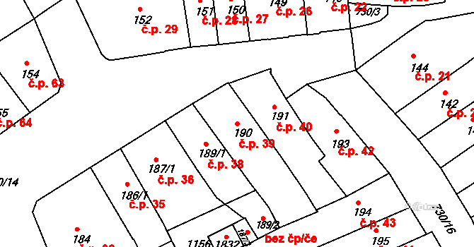 Broumov 39 na parcele st. 190 v KÚ Broumov, Katastrální mapa