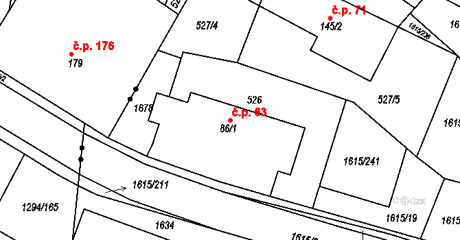 Horní Roveň 63, Dolní Roveň na parcele st. 86/1 v KÚ Horní Roveň, Katastrální mapa