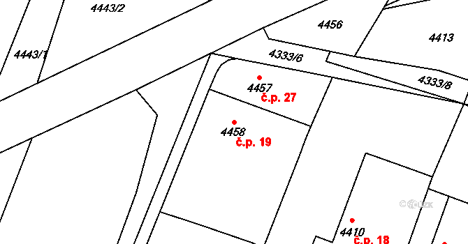 Kamenec 19, Holice na parcele st. 4458 v KÚ Holice v Čechách, Katastrální mapa
