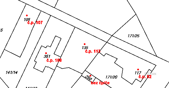 Černá za Bory 113, Pardubice na parcele st. 135 v KÚ Černá za Bory, Katastrální mapa