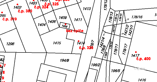 Olešnice 326 na parcele st. 1414 v KÚ Olešnice na Moravě, Katastrální mapa