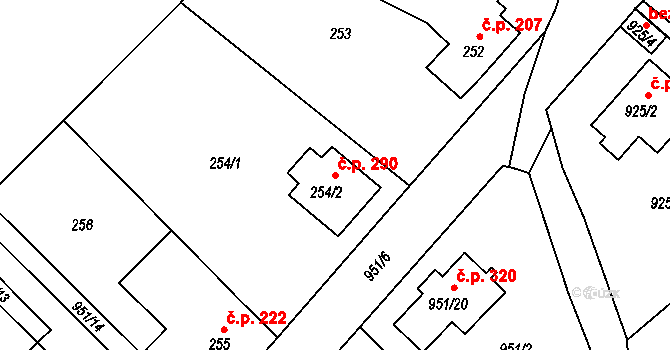 Olomučany 290 na parcele st. 254/2 v KÚ Olomučany, Katastrální mapa