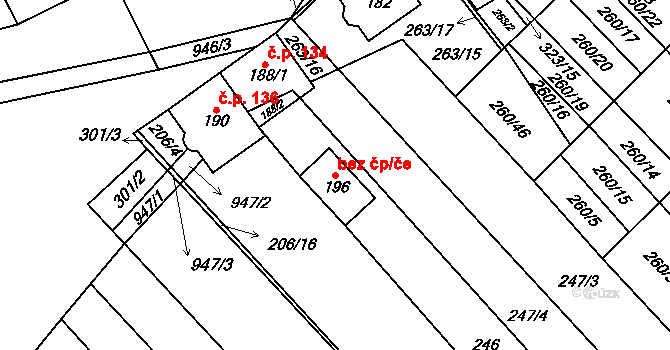 Bystřice pod Hostýnem 78981263 na parcele st. 196 v KÚ Hlinsko pod Hostýnem, Katastrální mapa