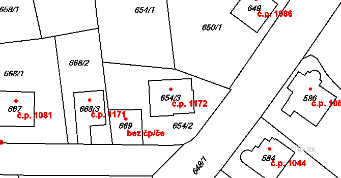 Zábřeh 1172 na parcele st. 654/3 v KÚ Zábřeh na Moravě, Katastrální mapa