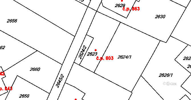 Kopřivnice 803 na parcele st. 2623 v KÚ Kopřivnice, Katastrální mapa