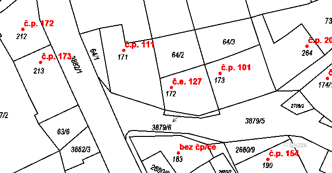 Besednice 127 na parcele st. 172 v KÚ Besednice, Katastrální mapa